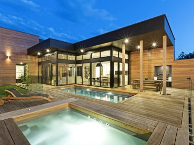 X Trainer pool and spa combo with decking and glass fence