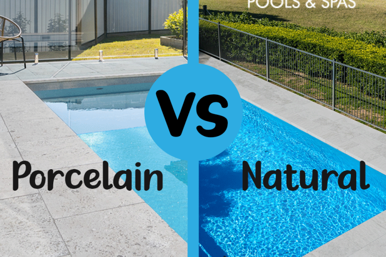 Porcelain tiles VS natural tiles Fibreglass Pools Sydney - Self Cleaning - Compass Pools dealer